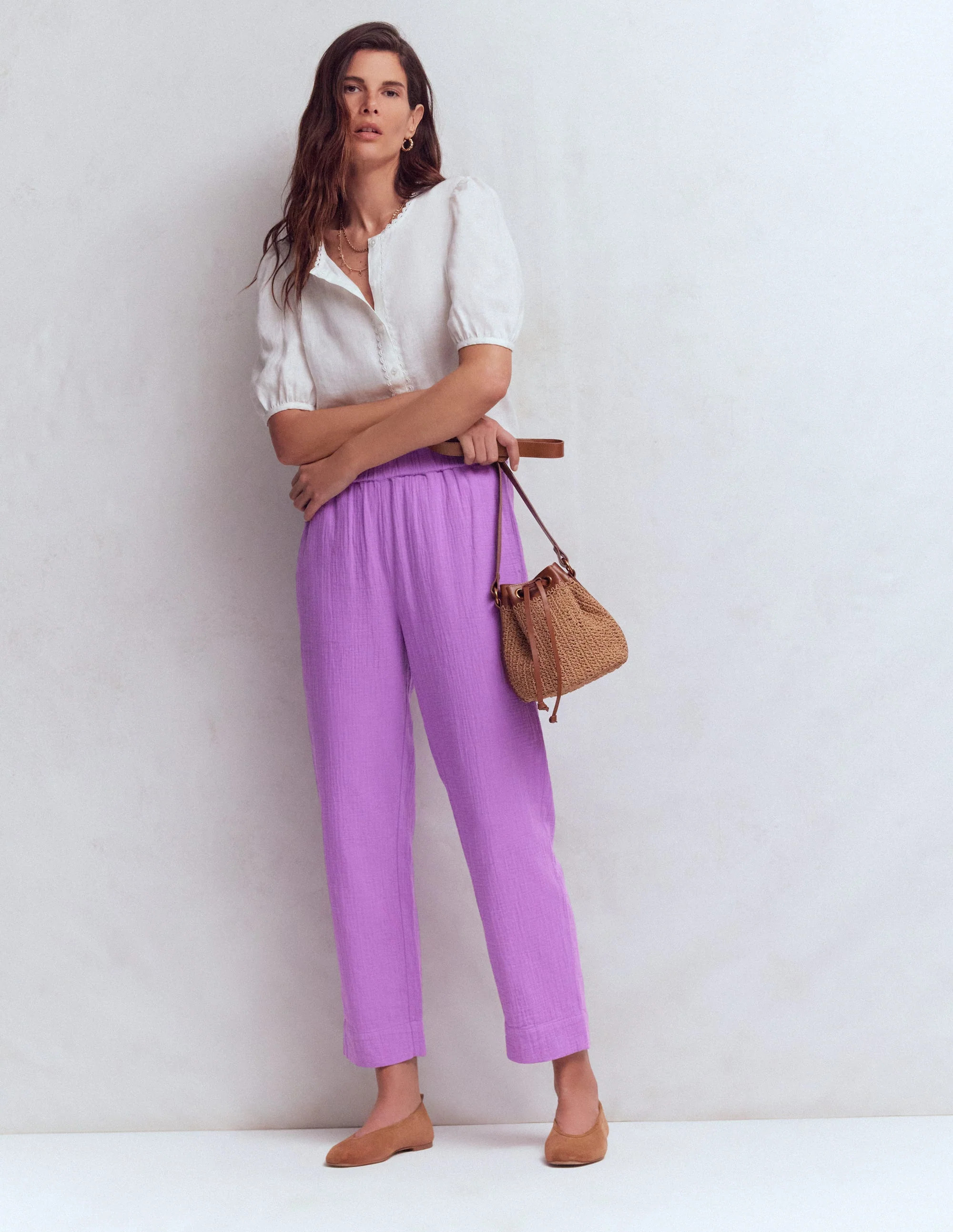 Double Cloth Crop Trousers-Amethyst Purple | Boden UK