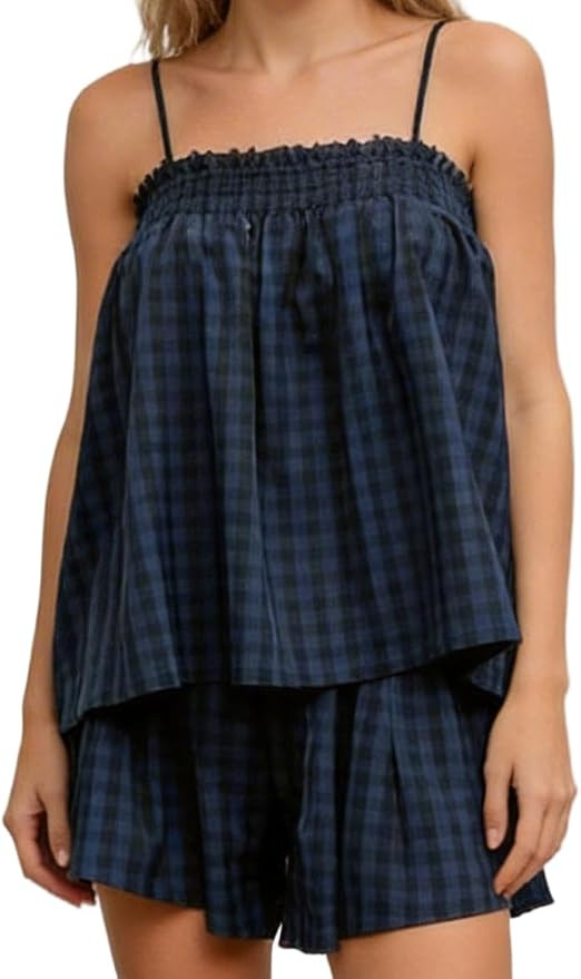 LILTWIST Women 2 Piece Gingham Pajama Set Babydoll Tank Top and Checkered Flowy Shorts Matching P... | Amazon (US)