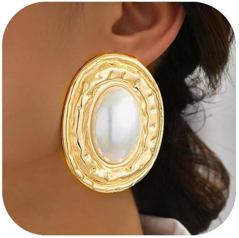 Gold Statement Earrings for Women,Chunky Vintage Extra Big Oval Dangle Drop Turquoise Earrings,Bl... | Amazon (US)