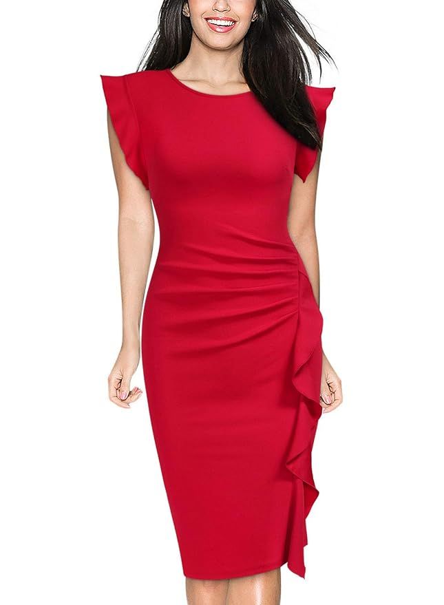 Miusol Women's Business Retro Ruffles Slim Cocktail Pencil Dress | Amazon (US)