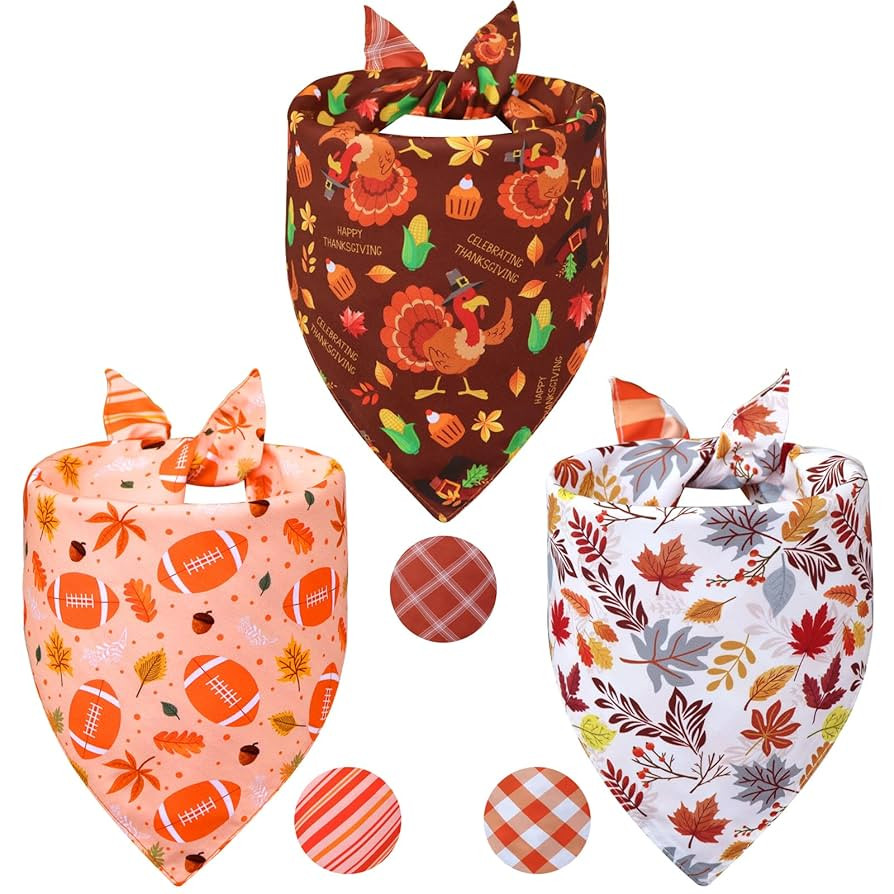 Thanksgiving Dog Bandanas Large 3PCS, 6 Pattern Fall Scarf for Boy and Girl, Pumpkin Leaves Rugby... | Amazon (US)