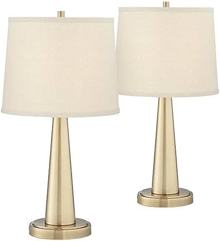 Karla Modern Contemporary Table Lamps Set of 2 with Hotel Style USB Charging Port Brass Beige Tapere | Amazon (US)