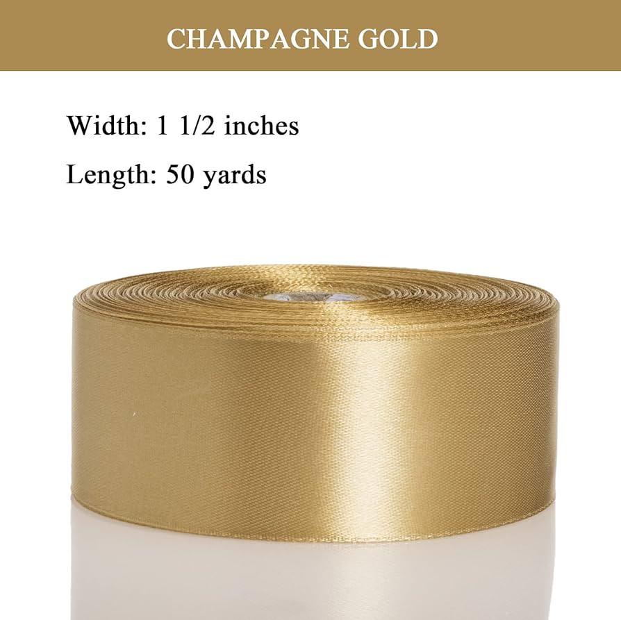 1 1/2 Inch Champaign Gold Solid Satin Ribbon, 50 Yards Craft Fabric Ribbon for Gift Wrapping Flor... | Amazon (US)