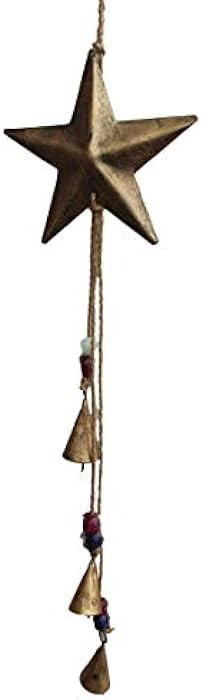 Mango Gifts Decorative String of 3 Metal Vintage Indian Style Wall Hanging Bells with Star | Amazon (US)