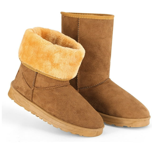 TeqHome Winter Female boots, Waterproof Snow Boots with Warm Lining, Chestnut Artificial Suede Mi... | Walmart (US)