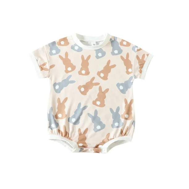 Baby Boys Girls Easter Romper, Short Sleeve Bunny Print Bodysuit | Walmart (US)