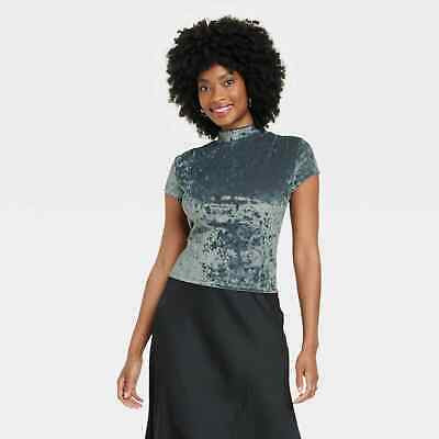 A New Day Women's Short Sleeve Slim Fit Mock Neck Velvet T-Shirt Teal Size XS | eBay US
