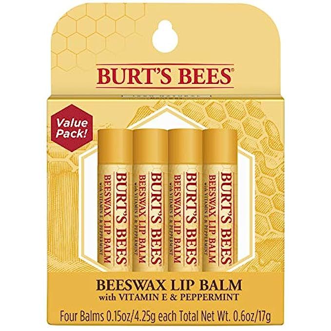 Burt's Bees 100% Natural Moisturizing Lip Balm, Original Beeswax with Vitamin E & Peppermint Oil – 4 | Amazon (US)