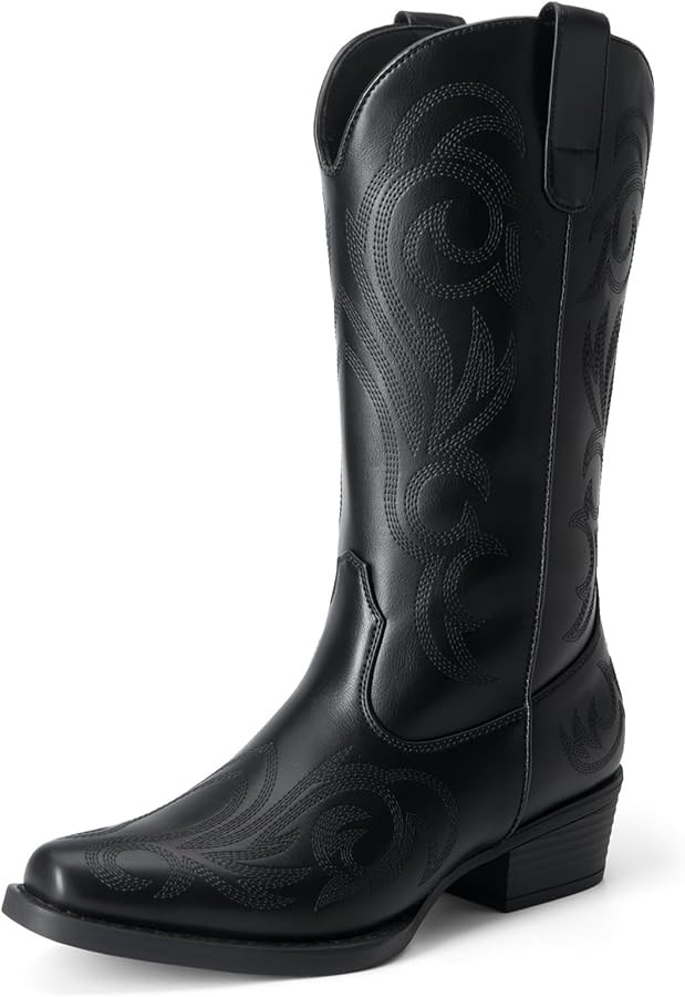 DREAM PAIRS Women's Cowboy Boots Mid Calf Cowgirl Boots Square Toe Chunky Heel Embroidery Stitche... | Amazon (US)