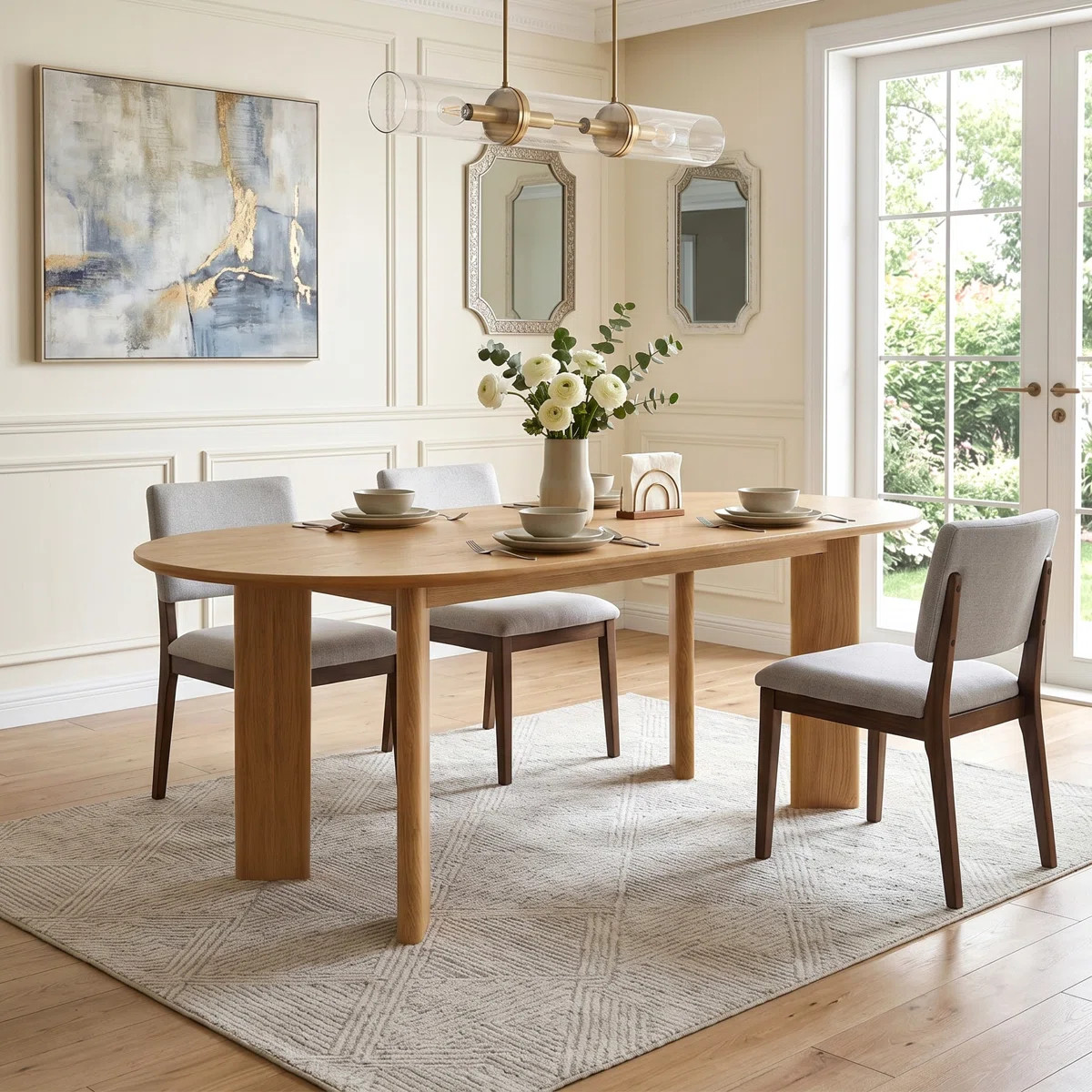 79\u201cL\u00d733.5"W Natural Wood Oval Wood Dining Table Kitchen Table with 4 Legs | Wayfair North America