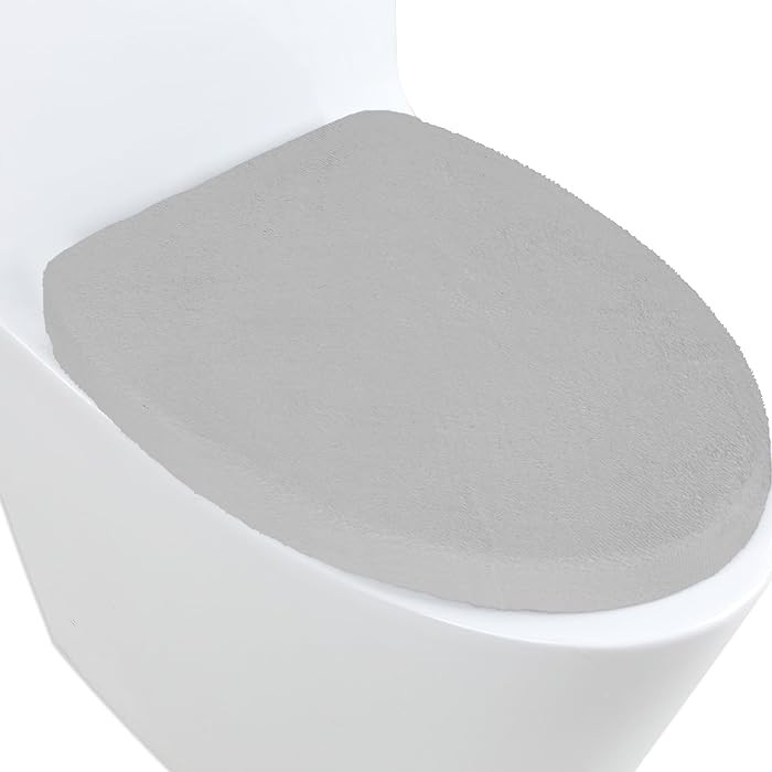 Microfiber Toilet Lid Cover, Soft Velvet Gray Toilet Seat Cover, Elastic Adjustable Toilet Seat L... | Amazon (US)