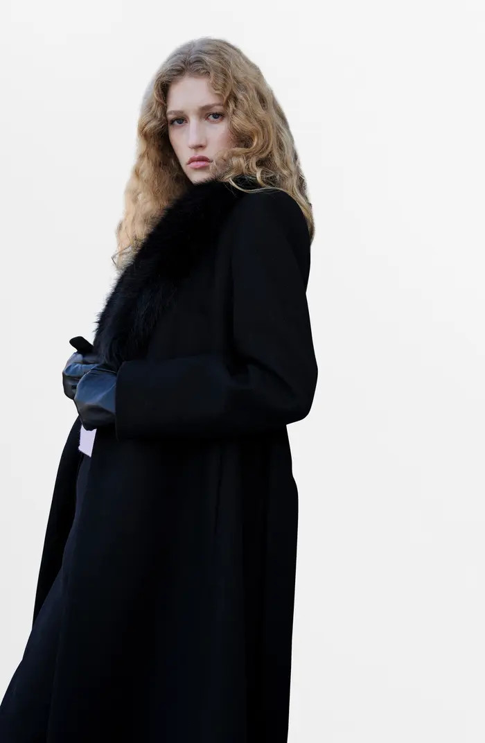 Manteco Belted Longline Trench Coat with Removable Faux Fur Collar | Nordstrom