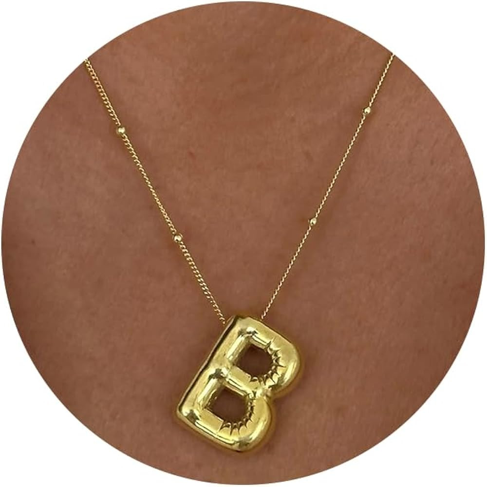 Gold Bubble Initial Necklace for Women Balloon Letter Necklace 18K Gold Plated Dainty Alphabet Pe... | Amazon (US)