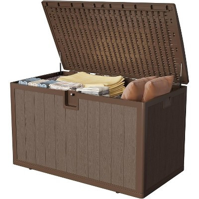 130 Gallon Large Resin Deck Box, Weatherproof Outdoor Storage Bin with Lid and Side Handles for Garden , Patio Cushions, Backyard Furniture,Brown | Target