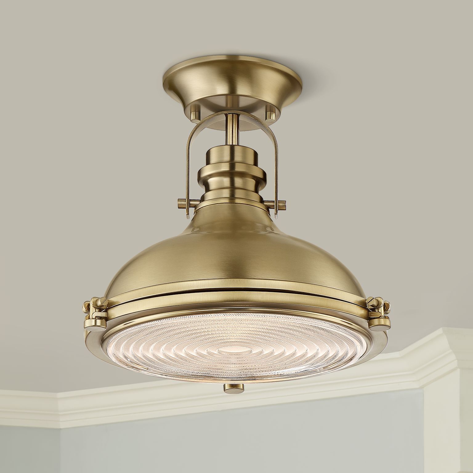 Possini Euro Design Industrial Ceiling Light Semi Flush Mount Fixture Antique Brass Dome 11 3/4" ... | Walmart (US)