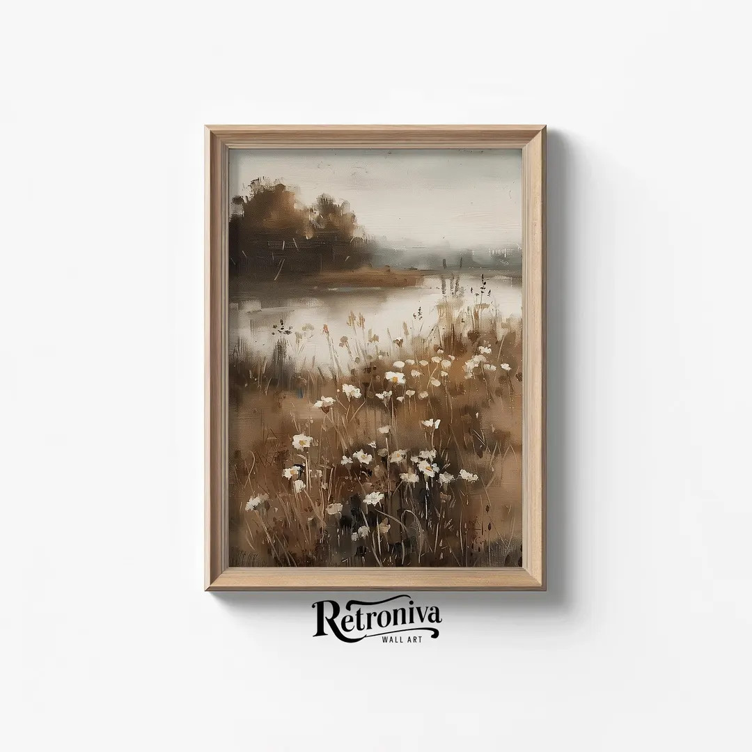 Rustic Autumn Wildflower Print | Vintage Fall Landscape Wall Art | Antique Country Field Oil Pain... | Etsy (US)