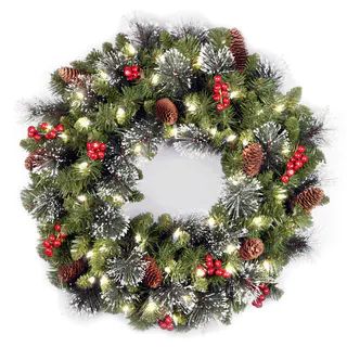 24-inch Holiday Spruce Wreath with Clear Lights | Overstock.com Shopping - The Best Deals on Chri... | Bed Bath & Beyond