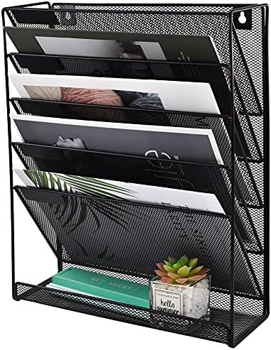 EASEPRES Wall File Holder Organiser Mesh Wall Mounted Magazine Paper Storage Rack, 6 Tier, Black | Amazon (UK)