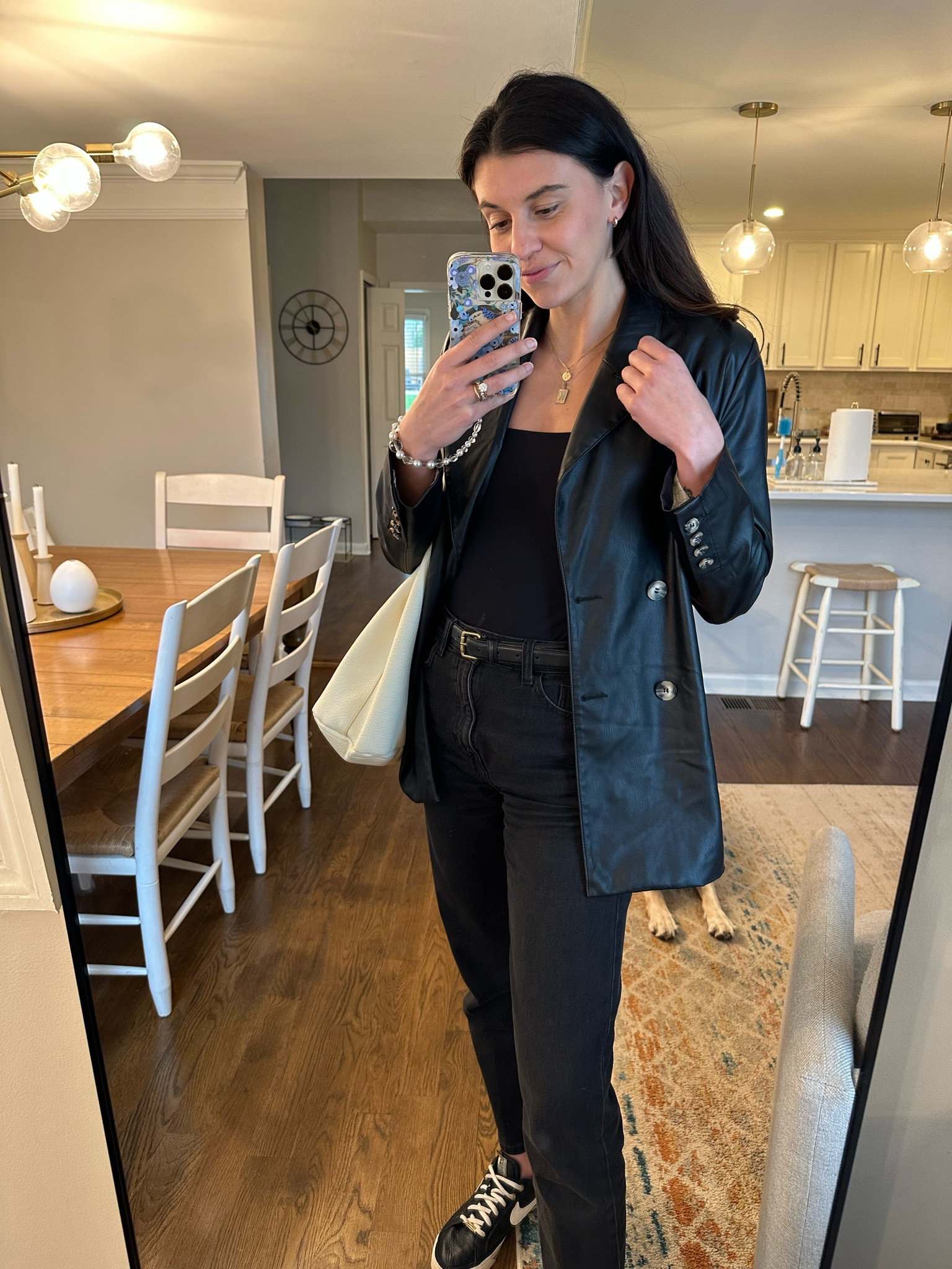 Black leather blazer on 40% sale with extra 10%!! Chose monochrome look today to take the thinking out of getting dressed in the morning 

#LTKFind #LTKunder100 #LTKstyletip