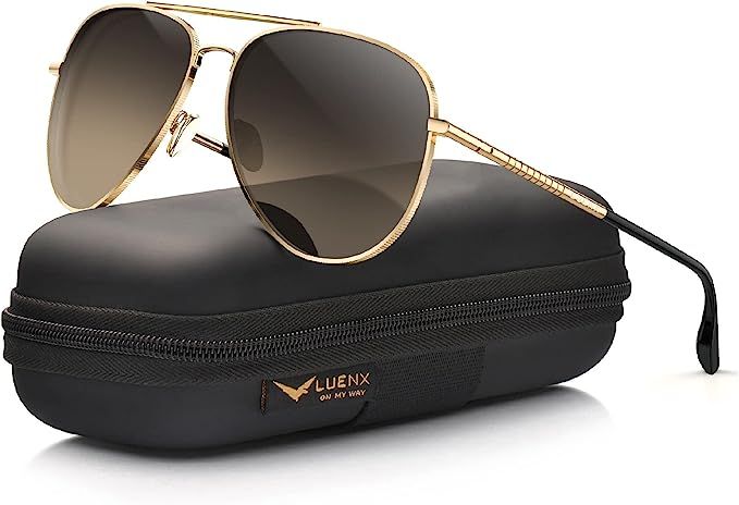 LUENX Aviator Sunglasses for Men Women Polarized - UV 400 Protection with case 60MM | Amazon (US)