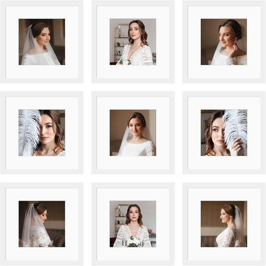 12x12 Picture Frame Set of 9, Display Pictures 8x8 with Mat or 12x12 without Mat, Multi Collage G... | Amazon (US)