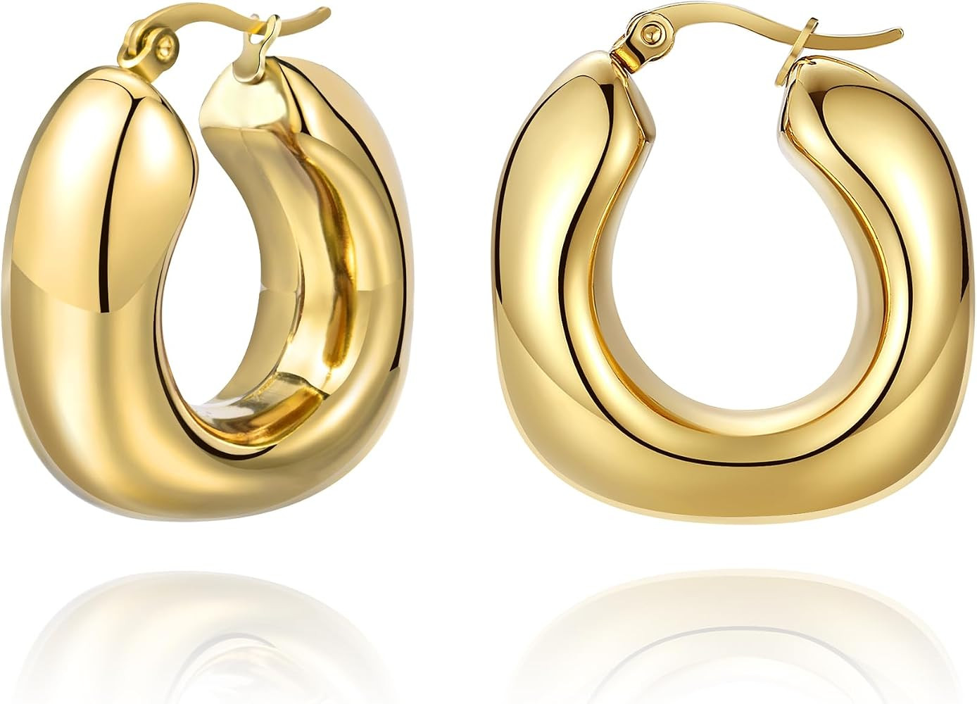 Chunky Gold Hoop Earrings for Women Trendy Thick Stainless Steel Earrings with 18K Gold Plated, H... | Amazon (US)