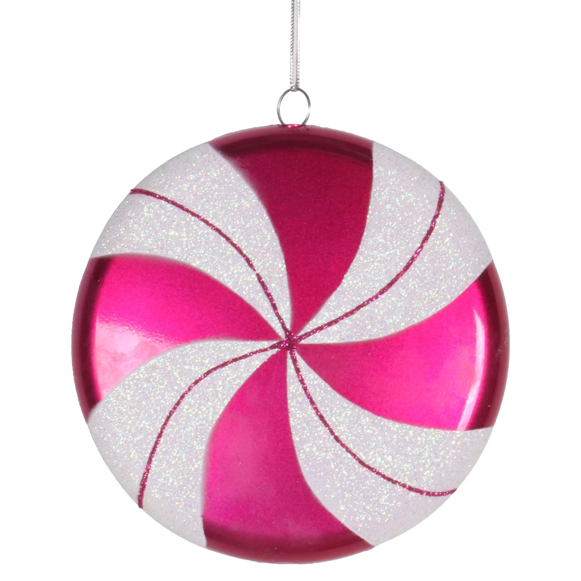 Vickerman 6" Cerise-White Swirl Flat Candy Christmas Ornament | Walmart (US)