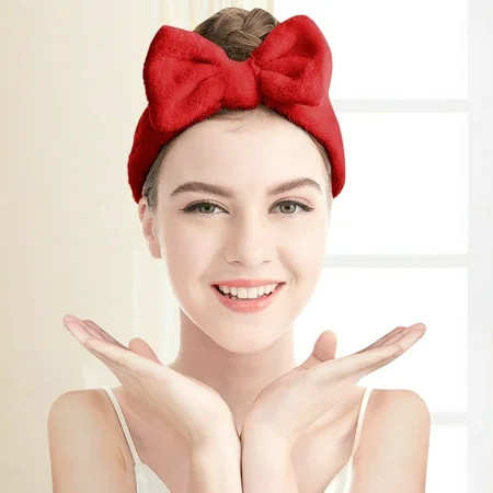 shucnskos Red Hair Bands Hydrotherapy Headband 1 Piece Bow Hairband Women s Facial Makeup Headband Soft Coral Velvet Headband for Shower Face Wash One Size Lady Headscarf | Walmart (US)