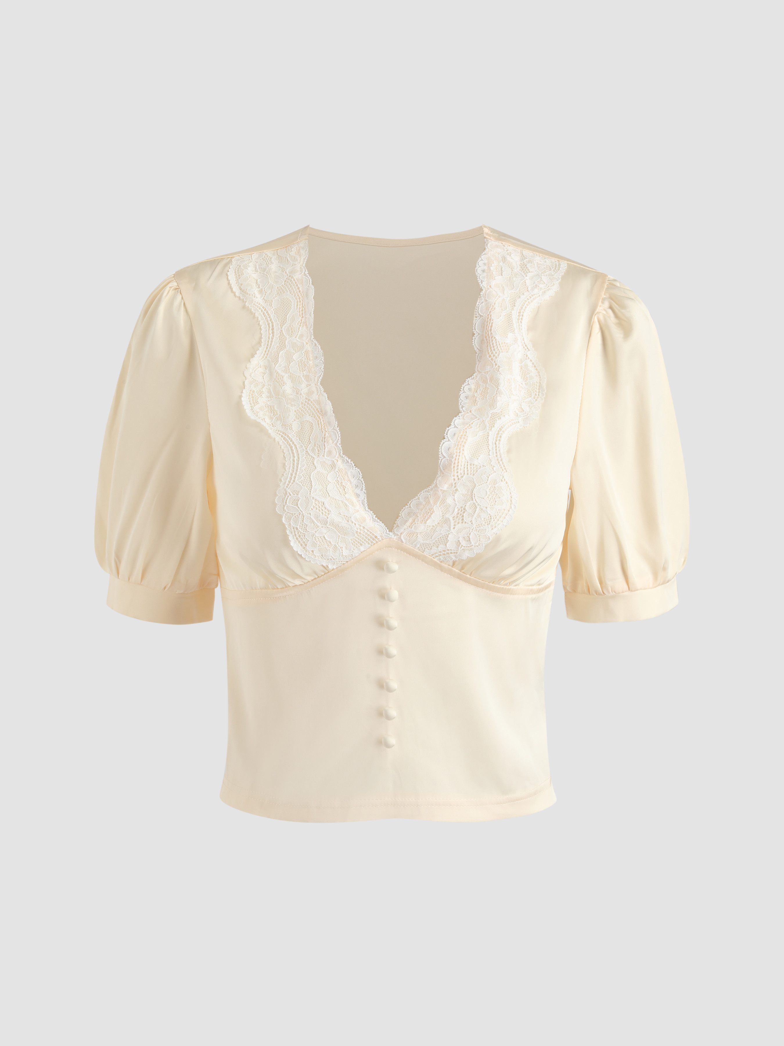 Solid Lace Crop Blouse For Daily Casual | Cider