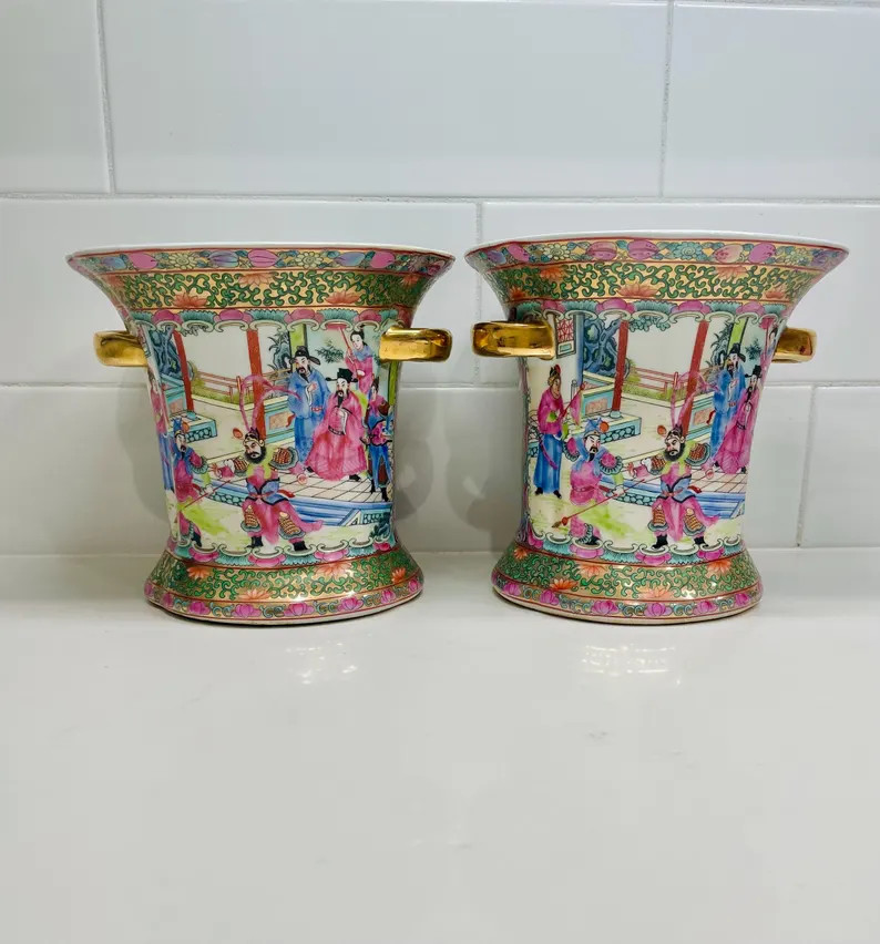 Chinese Rose Medallion Porcelain Cache Pots/Jardinere Sold separately | Etsy (Global)