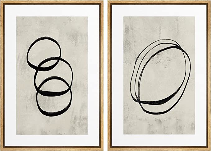 SIGNWIN Framed Canvas Print Wall Art Set Black Tan Ring Spiral Collage Abstract Shapes Illustrati... | Amazon (US)