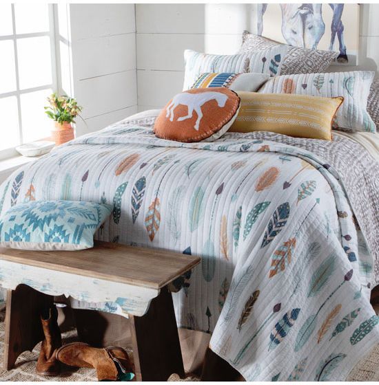 Watercolor Feather Quilted Bedding Collection | Rod's Western Palace/ Country Grace