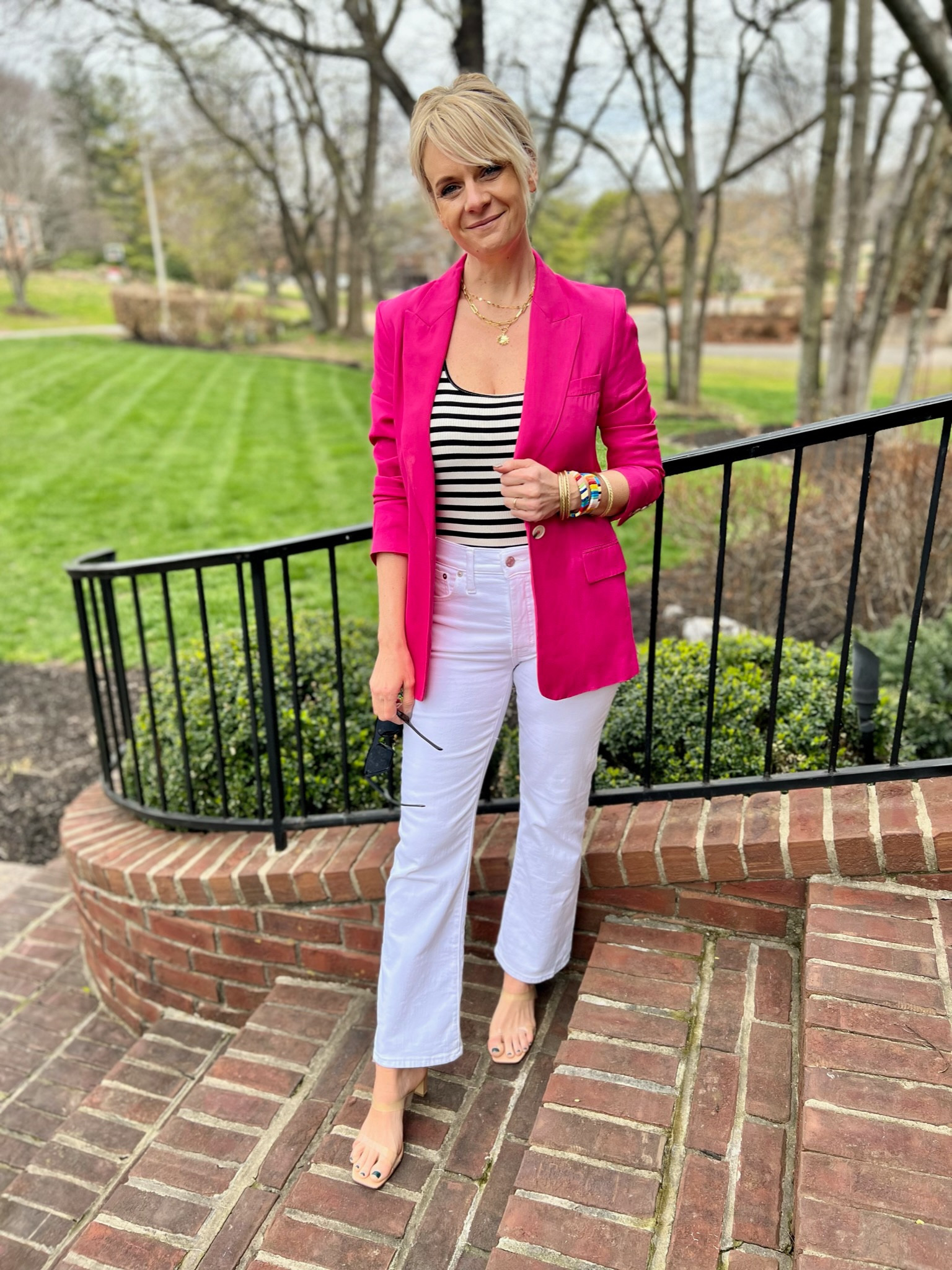 Love the way the hot pink pops against the white denim in this look!

#LTKworkwear #LTKSeasonal #LTKstyletip