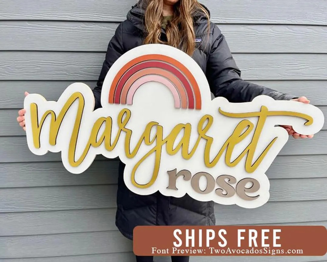 Rainbow Name Sign, Large Wood Name Sign, Nursery Name Sign, Rainbow Nursery, Rainbow Baby, Above ... | Etsy (US)