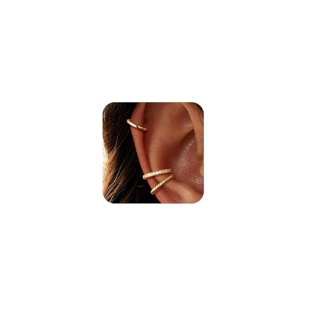 Moodear Thin Chunky Ear Cuffs Non Piercing for Women - Dainty 14K Gold Plated/Sterling Silver Cuf... | Amazon (US)