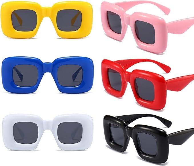 NSODREEM 6 PCS Trendy Women Sunglasses Inflated Sunglasses for Women Men Oversized Thick Frame Ma... | Amazon (US)