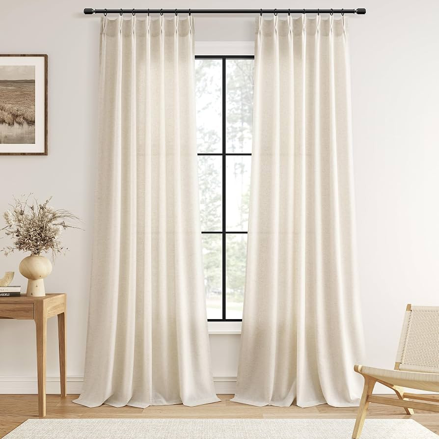 Guken Pinch Pleated Linen Curtains 96 Inch Length 2 Panels for Living Room Bedroom Natural Cream ... | Amazon (US)