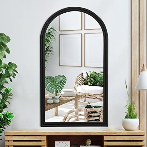 POZINO Arched Wall Mirror Wall-Mounted Large Decorative Black Long Metal Frame 43.3x23.6inch Mode... | Amazon (US)