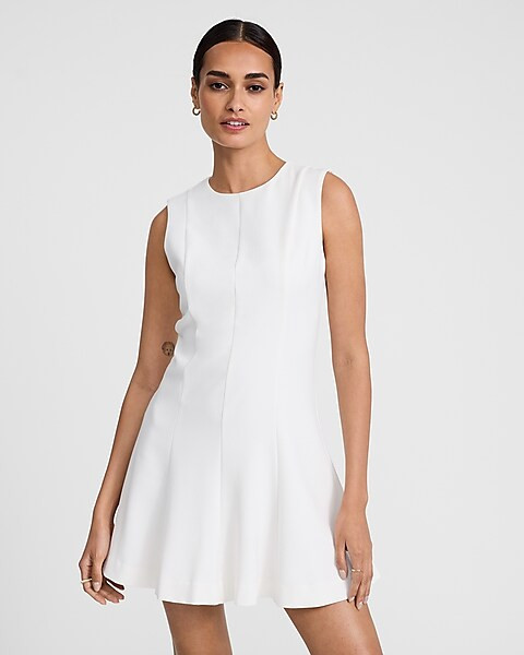 Crew Neck Sleeveless Seamed Mini Fit and Flare Dress | Express