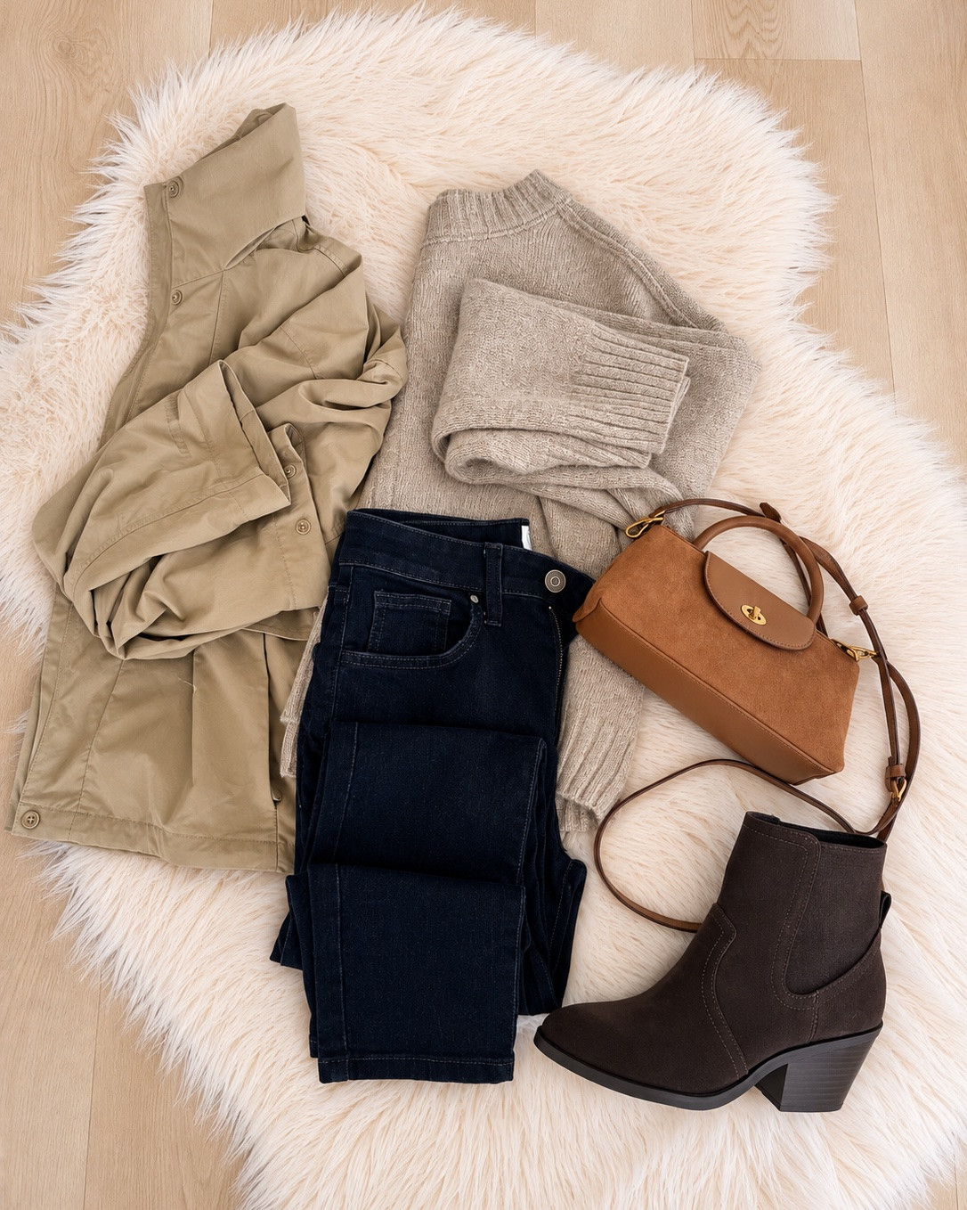 3 easy fall outfit ideas with jeans, cozy sweaters, and ankle boots! 🍂 These casual fall outfits are perfect for everyday wear, running errands, coffee dates, weekend outings, or a casual date night. Sharing three ways to style a neutral fall jacket with cozy knit sweaters, dark wash and light wash jeans, brown ankle boots, and a classic cognac handbag.

If you’re looking for fall outfits for women over 40 and 50, casual mom outfit ideas, sweater and jeans outfits, or simple ways to put together a polished everyday look, these are such easy combinations to recreate! I love mixing versatile fall wardrobe staples that can be worn multiple ways throughout the season.

Shop these fall fashion finds, sweater outfit ideas, denim, ankle boots, and everyday accessories all linked here!
