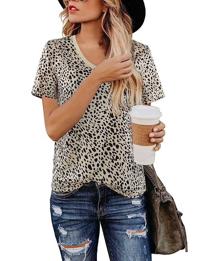 Youdiao Women’s Casual Leopard Print Tops Summer Cute Shirts Basic Short Sleeve Tees Blouse | Amazon (US)