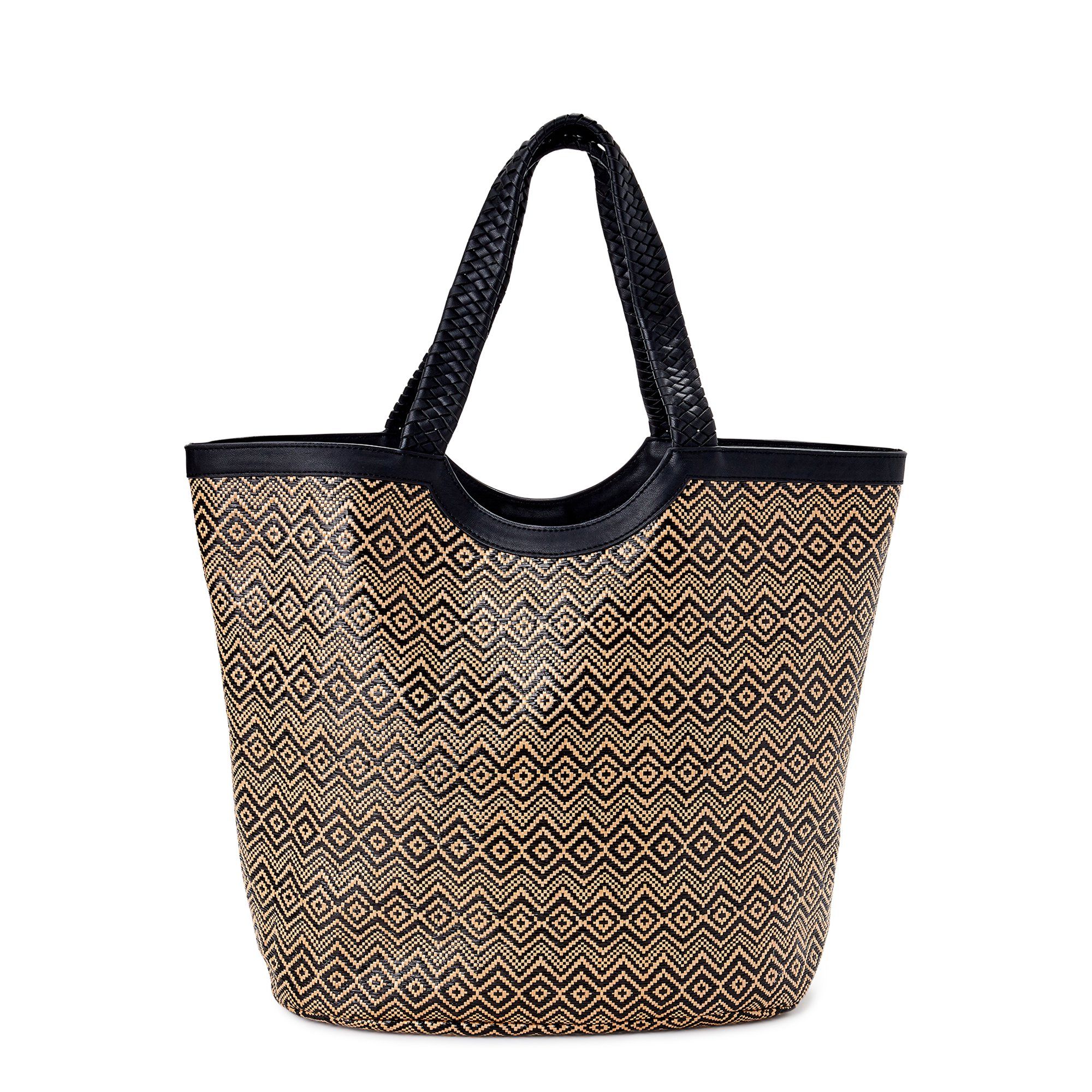 Time and Tru Extra Large Woven Straw Beach Travel Tote Bag | Walmart (US)