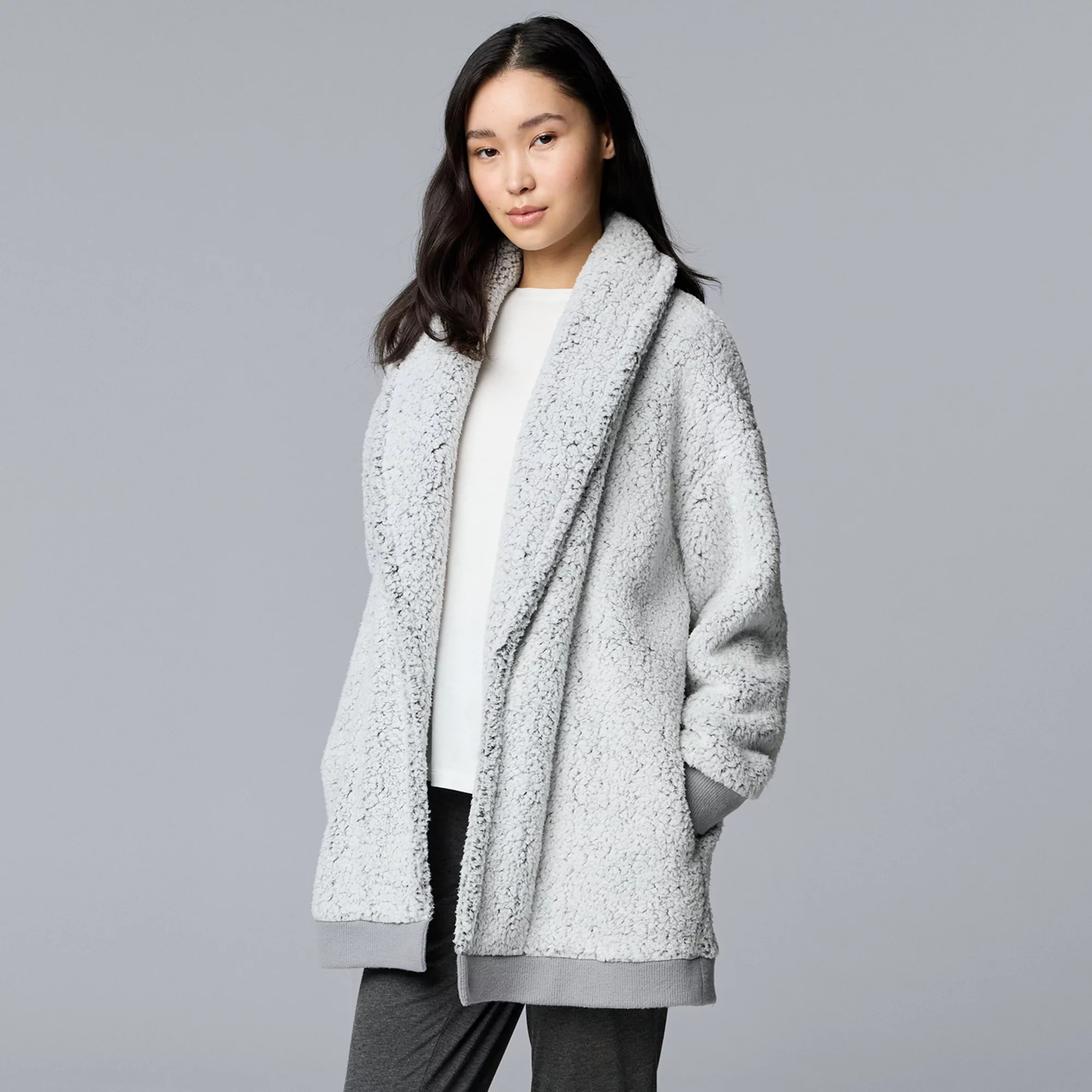Women's Simply Vera Vera Wang Plush Sherpa Long Sleeve Open Front Cardigan | Kohl's