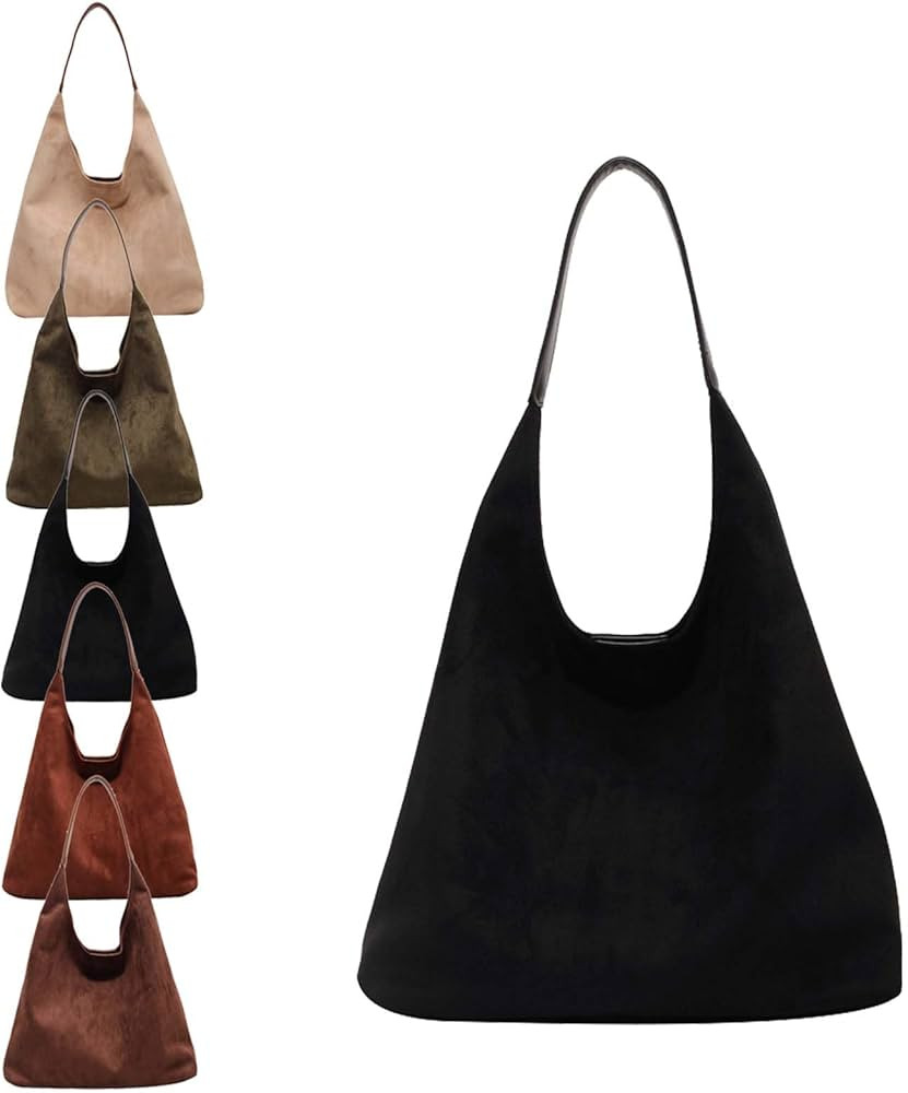 Brown Suede Bag Suede Tote Bag Suede Purses Suede Handbags Suede Hobo Bags for Women (Black) | Amazon (US)