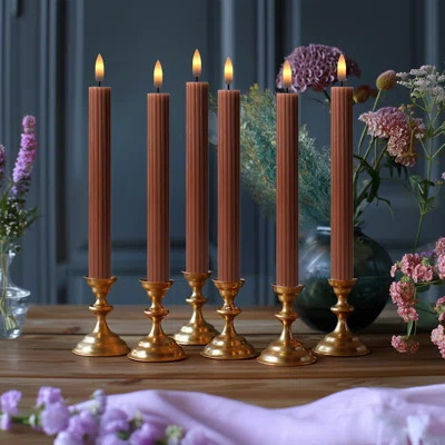 Fluted Ribbed Grooved LED Flameless Taper Candles, Remote, On/Off Button, Battery Operated, 6 Pack | Wayfair North America