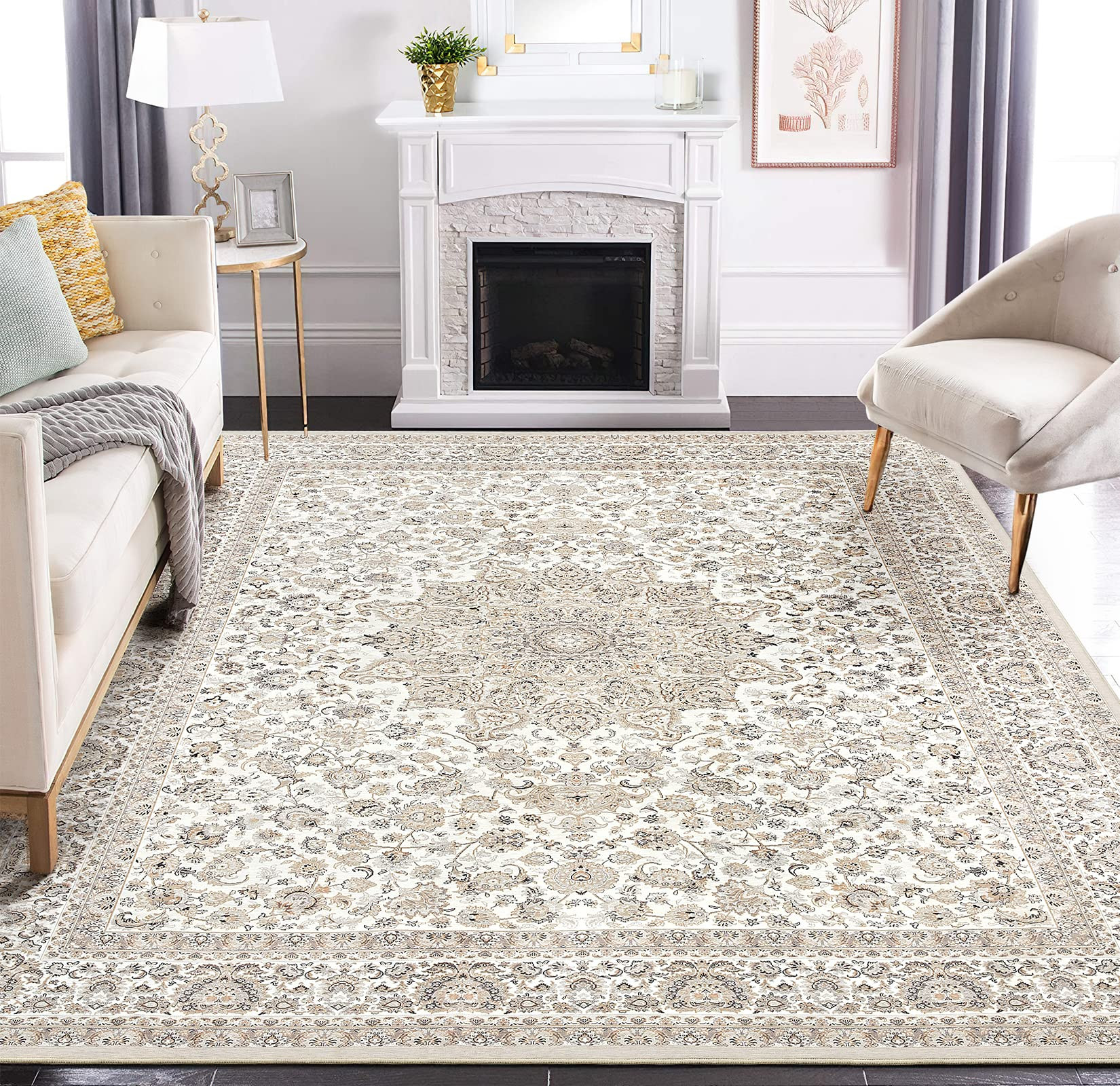 Area Rug Living Room Rugs: 5x7 Oriental Persian Floral Distressed Carpet Large Machine Washable I... | Amazon (US)
