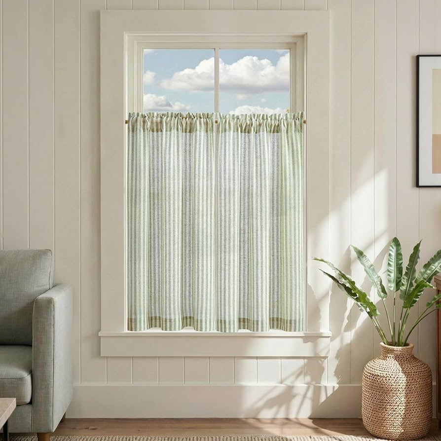 jinchan Linen Kitchen Curtains 36 Inch Length Striped Tier Curtains Ticking Stripe Small Drapes f... | Amazon (US)