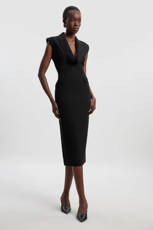 Polished Tailored Cowl Neck Sleeveless Midi Dress | Karen Millen UK + IE + DE + NL