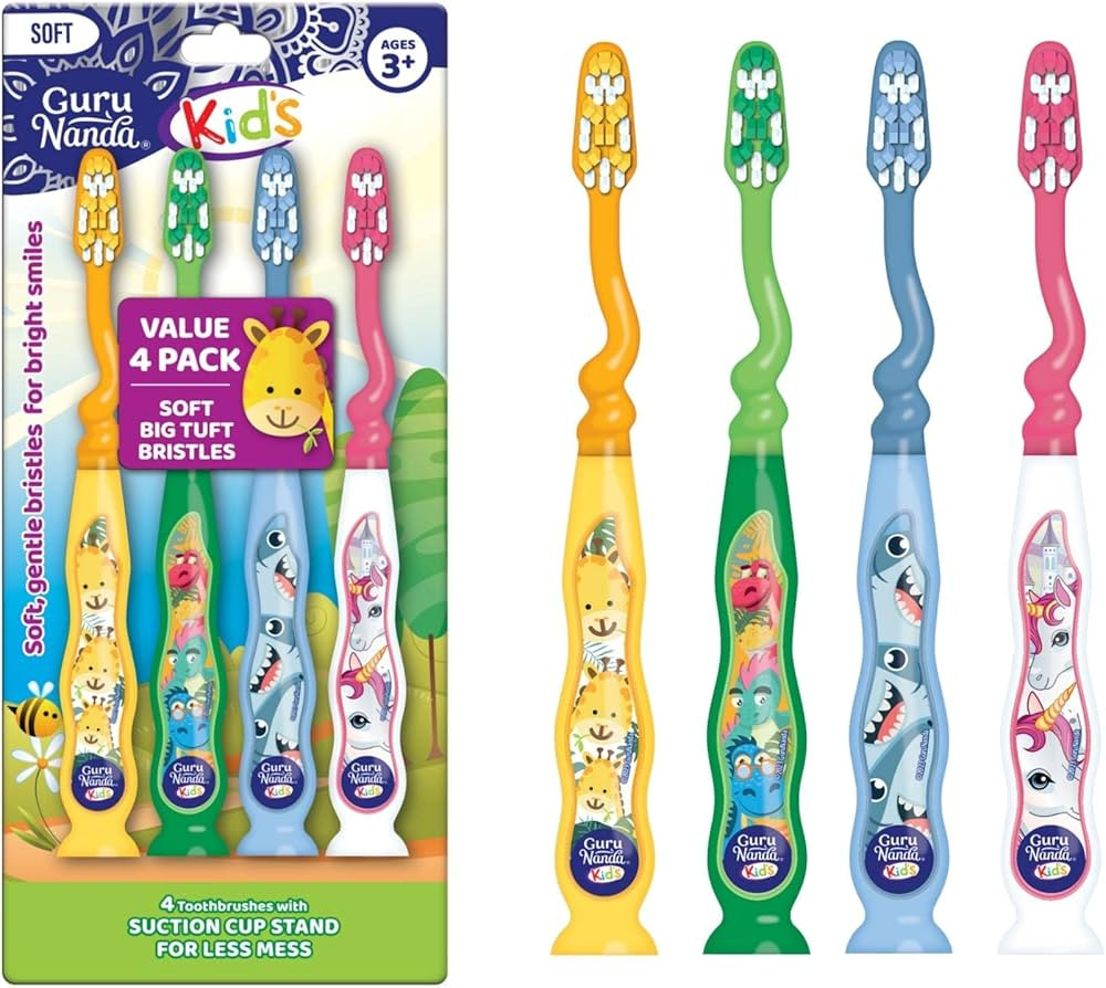 GuruNanda Kids Toothbrush with Suction Cup & Fun Animal Designs - Soft Bristles for Healthy Gums-... | Amazon (US)