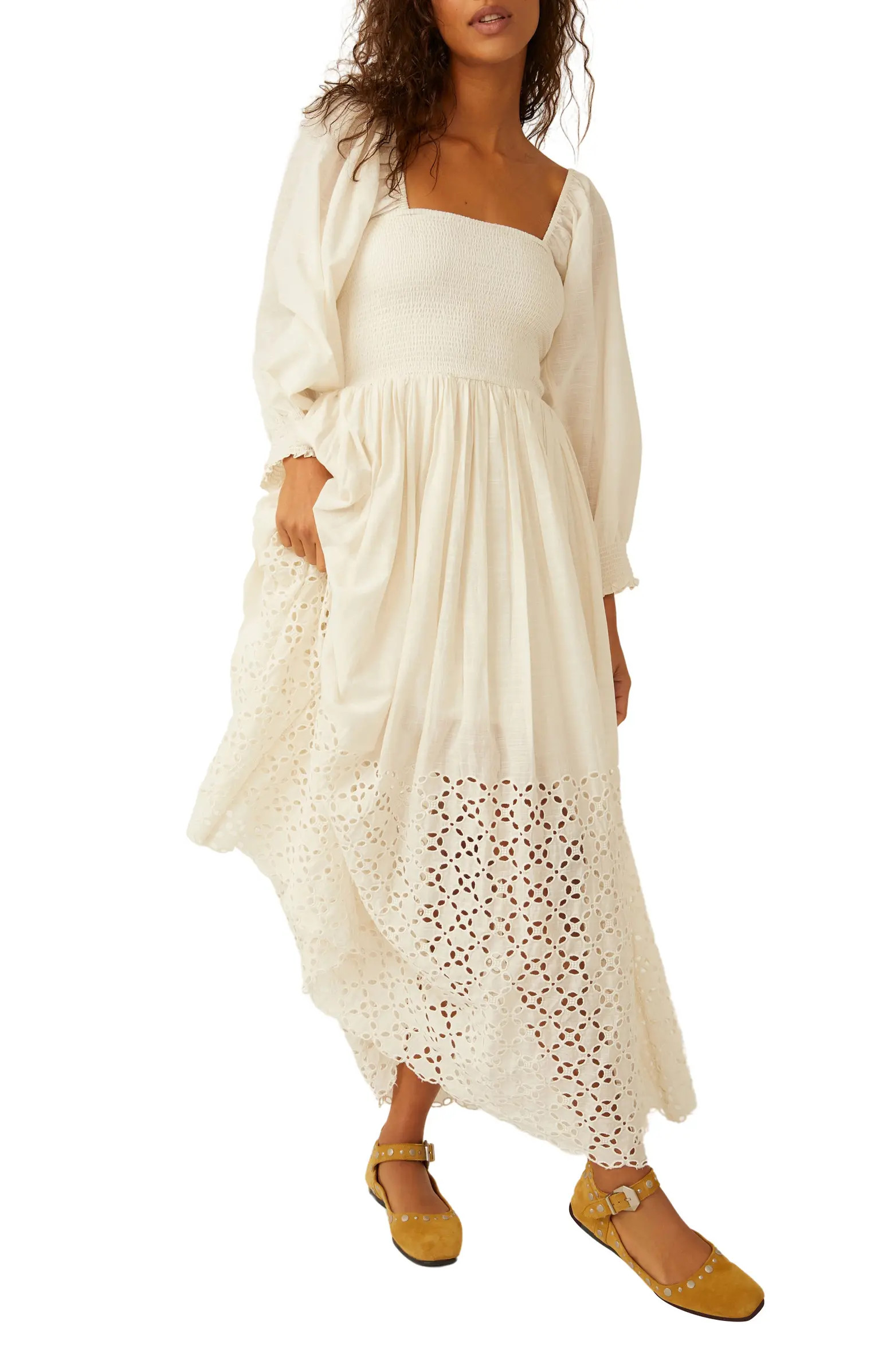 Perfect Storm Smocked Eyelet Long Sleeve Maxi Dress | Nordstrom